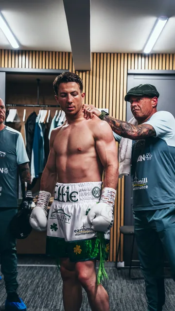 Pierce O’Leary and his team backstage before a fight