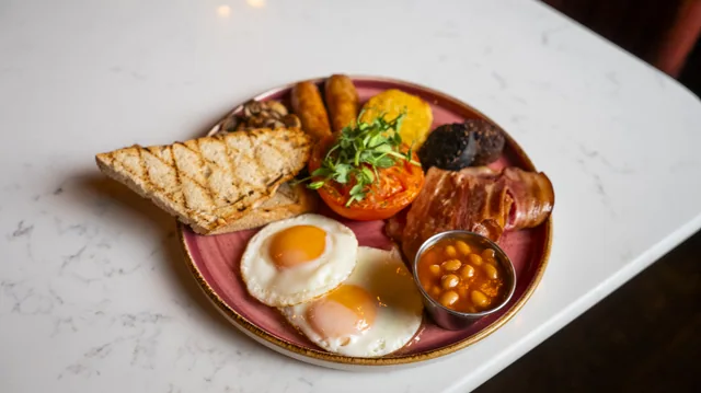 A freshly prepared breakfast photographed from above